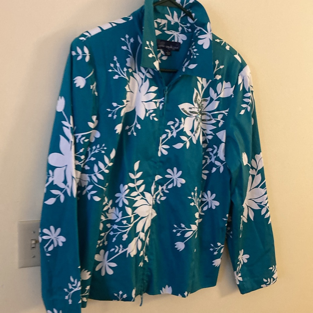 Nwot Susan Graver Style Beaded Flowers Zippered Jacket Women’s Large